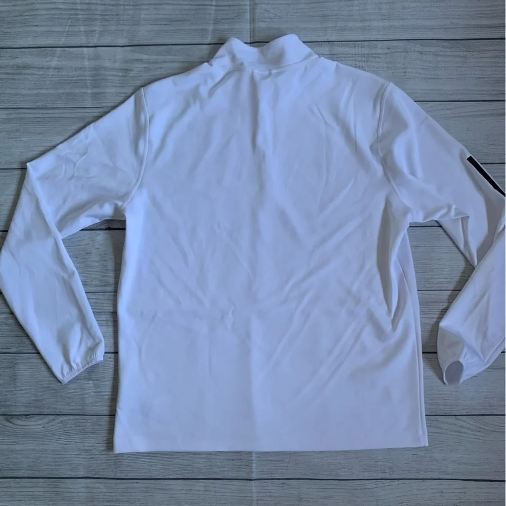 Adidas Men’s White Quarter-Zip Pullover with University of Miami “U” pink logo